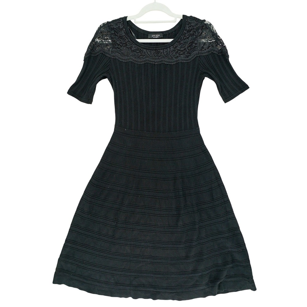 Love Ryan Black Lace Top Ribbed Knit Sweater Midi Dress S Whimsigoth Gothic Rock